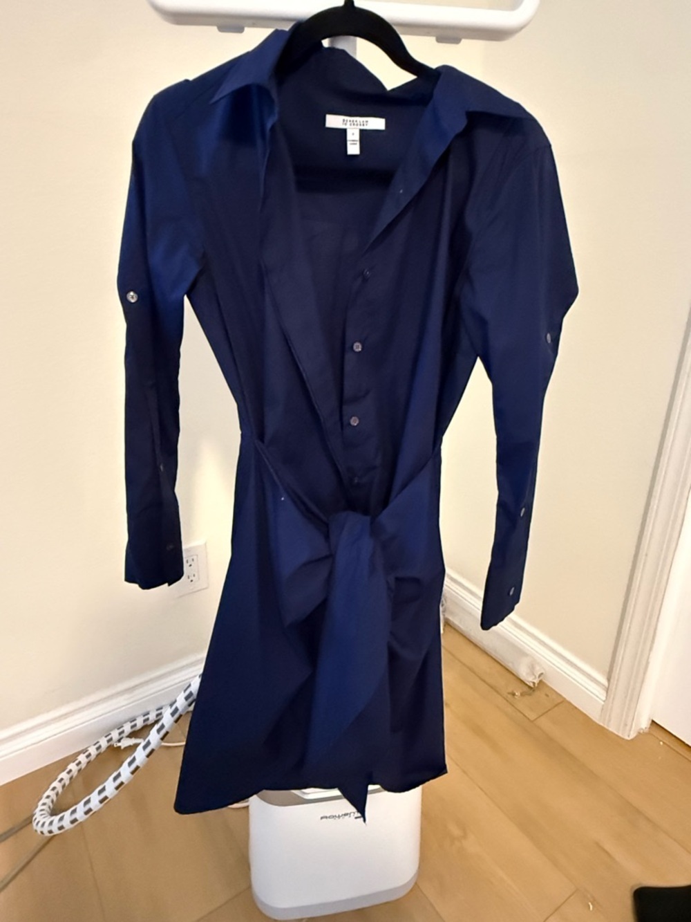 Derek Lam Navy Long-Sleeve Tie-Front Shirt Dress - Picture 5 of 5